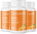 Fira vitaminer Järntillskott med vitamin C - 18 mg Järn, 36 mg Vitamin C, Bariatric Vitaminer för WLS-patienter, Vertikal Sleeve & Gastric Bypass Surgery - Tangerine, 90 Tabletter