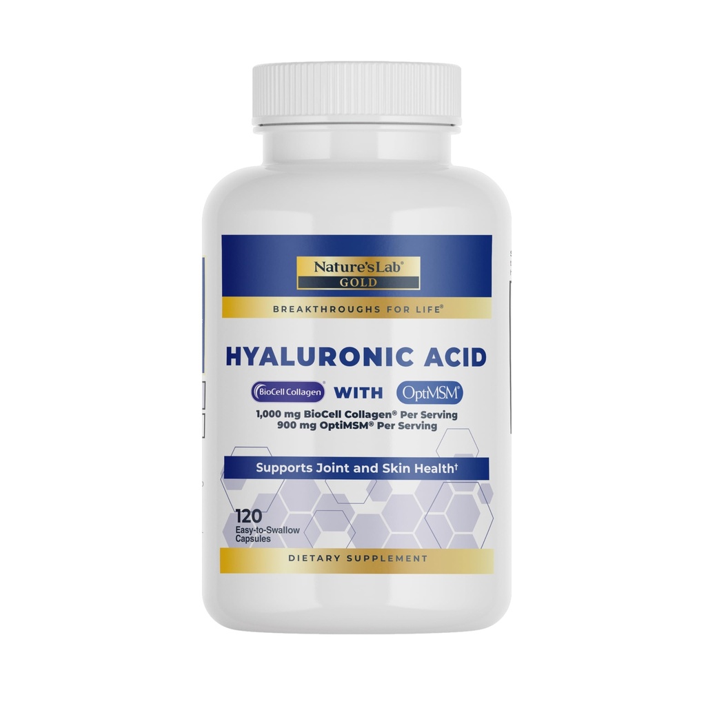 Naturens Lab Hyaluronic Acid med Biocell Collagen och MSM - Skin Hydration, Joint Health - 120 kapslar (40 dagars leverans)