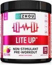 Zhou Lite Up - Non Stim Powder, Nitric Oxide Stim Free Supplement for Men & Women, Caffeine Free Boost, Clean Formula - Berry Lemonade Flavor, 7,5 oz Jar (30 skopor)
