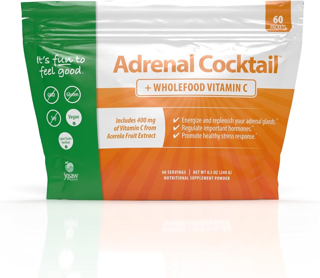 Jigsaw Health Adrenal Cocktail + Wholefood Vitamin C | med kaliumbikarbonat, Sea Salt och Acerola Cherry Extract | 60 portioner (Packets)