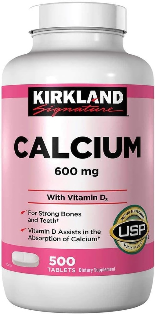 Kirkland Signature Calcium, 600 mg + D3, 500-räkna tabletter
