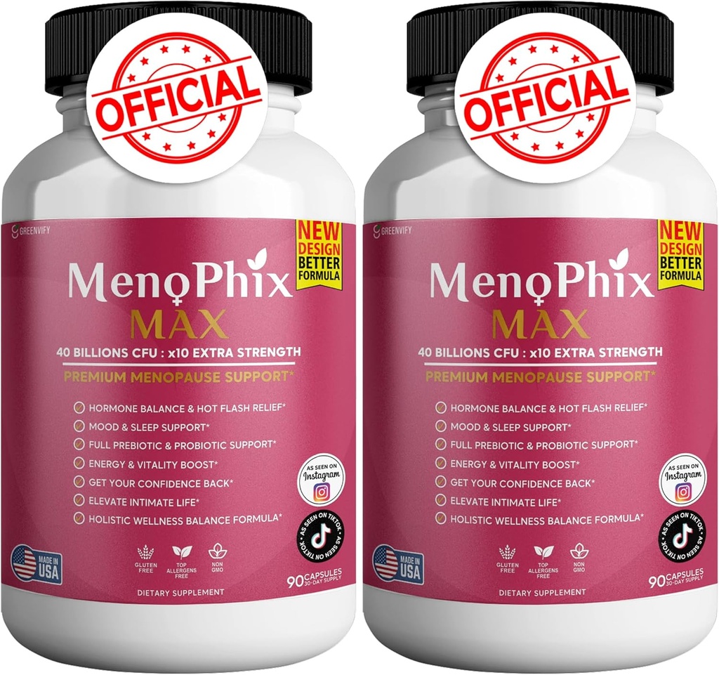 MenoPhix Max Premium Menopause Support Supplement, 40 miljarder CFU, extra styrka, 180 kapslar (2)