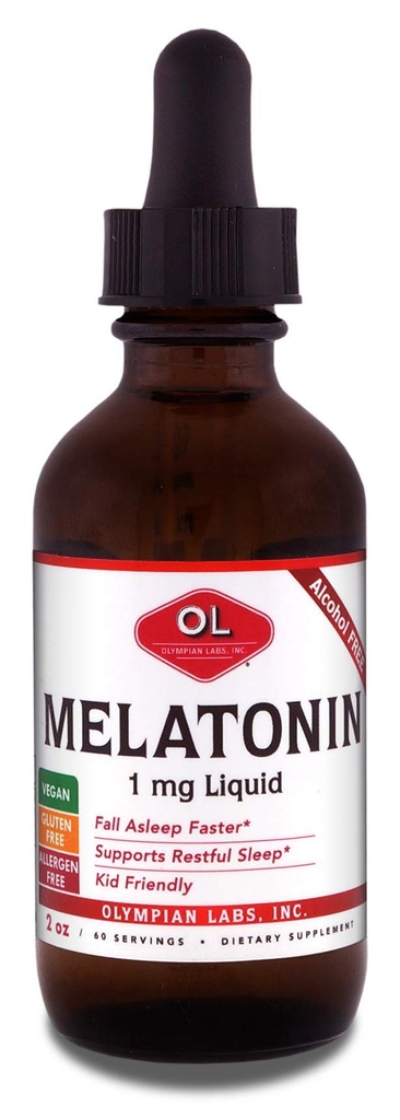 Olympian Labs Liquid Melatonin 1mg, 2 Ounce, Fall Asleep naturligt, alkoholfri