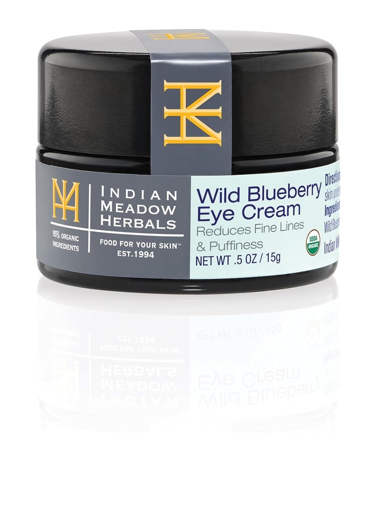 Indian Meadow Herbals Wild Blueberry Eye Cream (.5oz) - Under Eye Cream för Puffy Eyes & Fine Lines - Anti-Aging Eye Care w / organiska örter, oljor