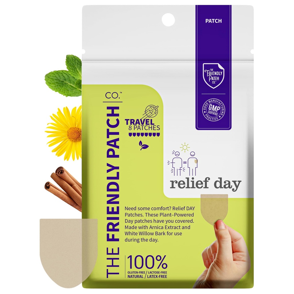 Relief Day Patch - Arnica, White Willow Bark, Saffron & Peppermint för ömhet och obehag för kvinnor och män