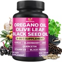 BMVINVOL Oregano Garlic Olive Leaf Black Seed + 5 More - Immun Support & Digestive Health Supplement för kvinnor och män - 100 kapslar