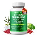 Citrus Bergamot Supplement - 15-i-1 Natural Blend med Red Yeast Rice Hawthorn Olive Leaf Odorless Garlic Turmeric Ginger Fenugreek - 150 greve - Made & Tested i USA
