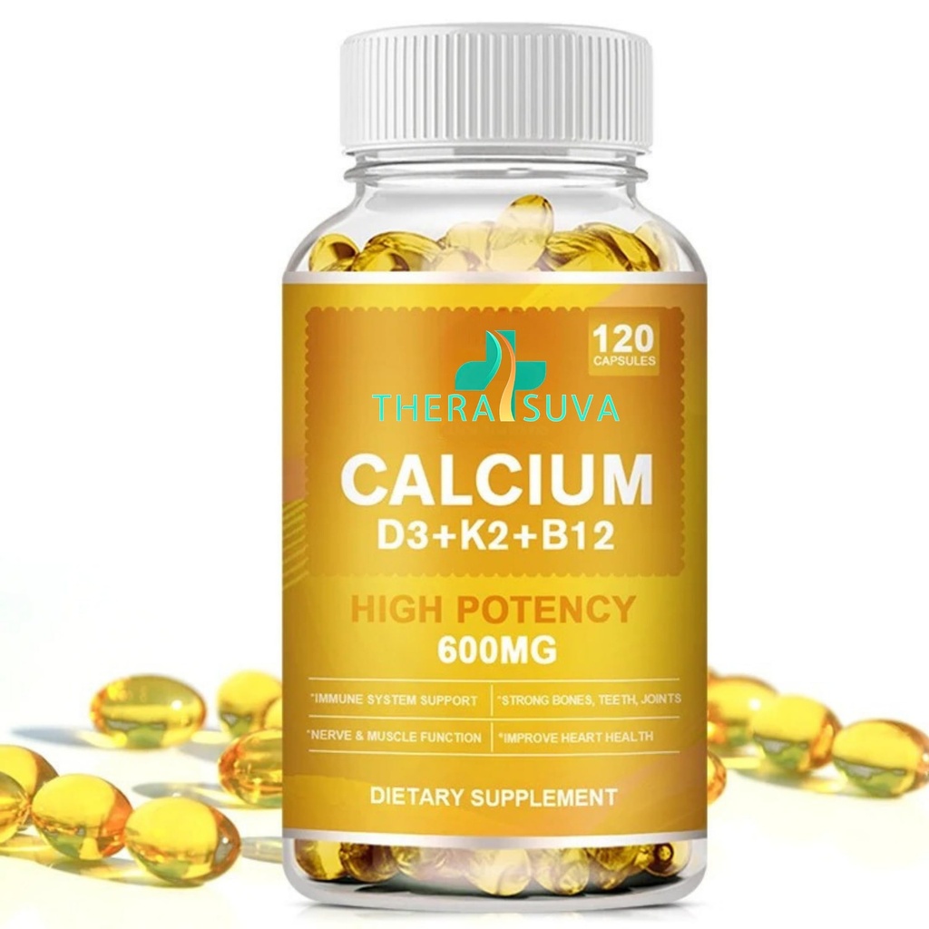 Extra Styrka 4-i-1 Kalcium 600mg + Vitamin D3 5000iu + K2 + B12 Naturtillskott Komplex för ben- och immunhälsa, 120 Softgels, 60 Day Supply