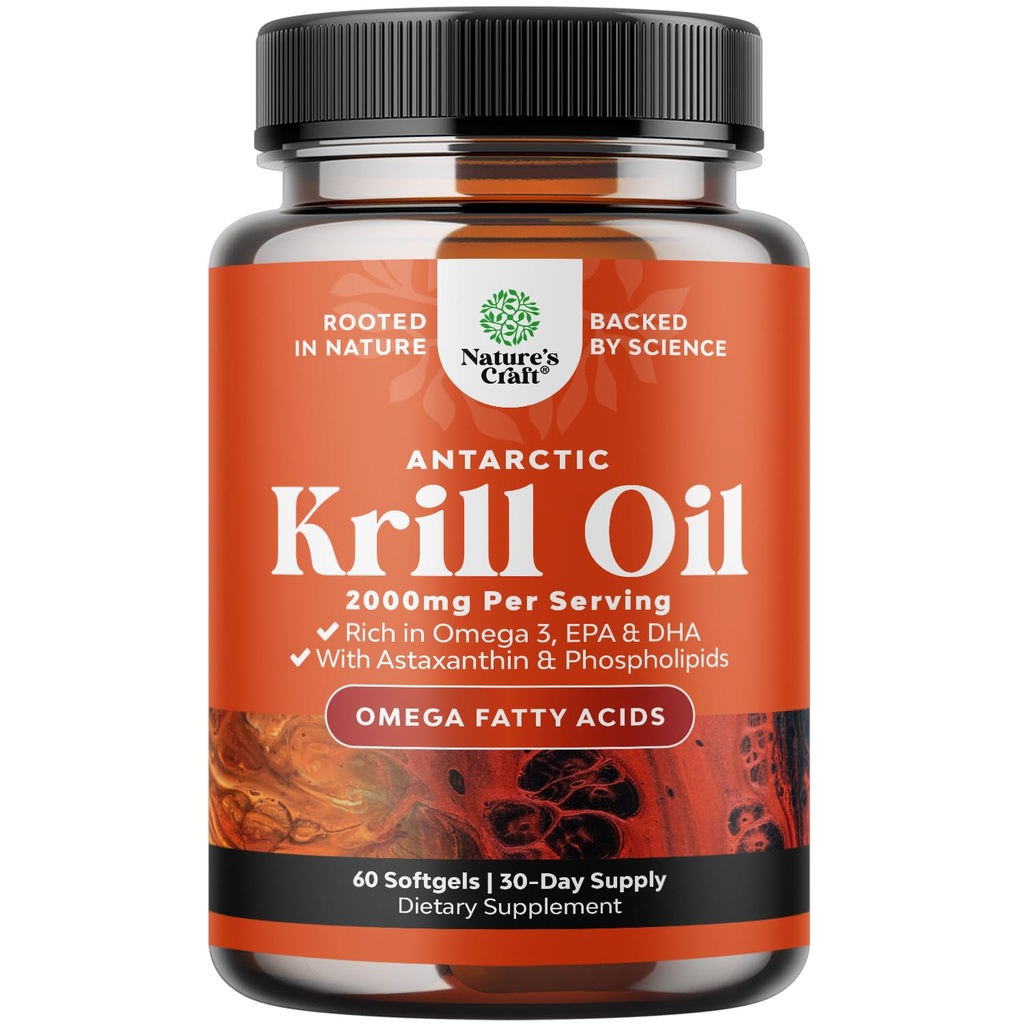 Antarctic Krill Oil 2000mg Softgels Per Serving - Omega 3 Krill Oil Supplement med EPA DHA & Astaxanthin (60 greve av 1)