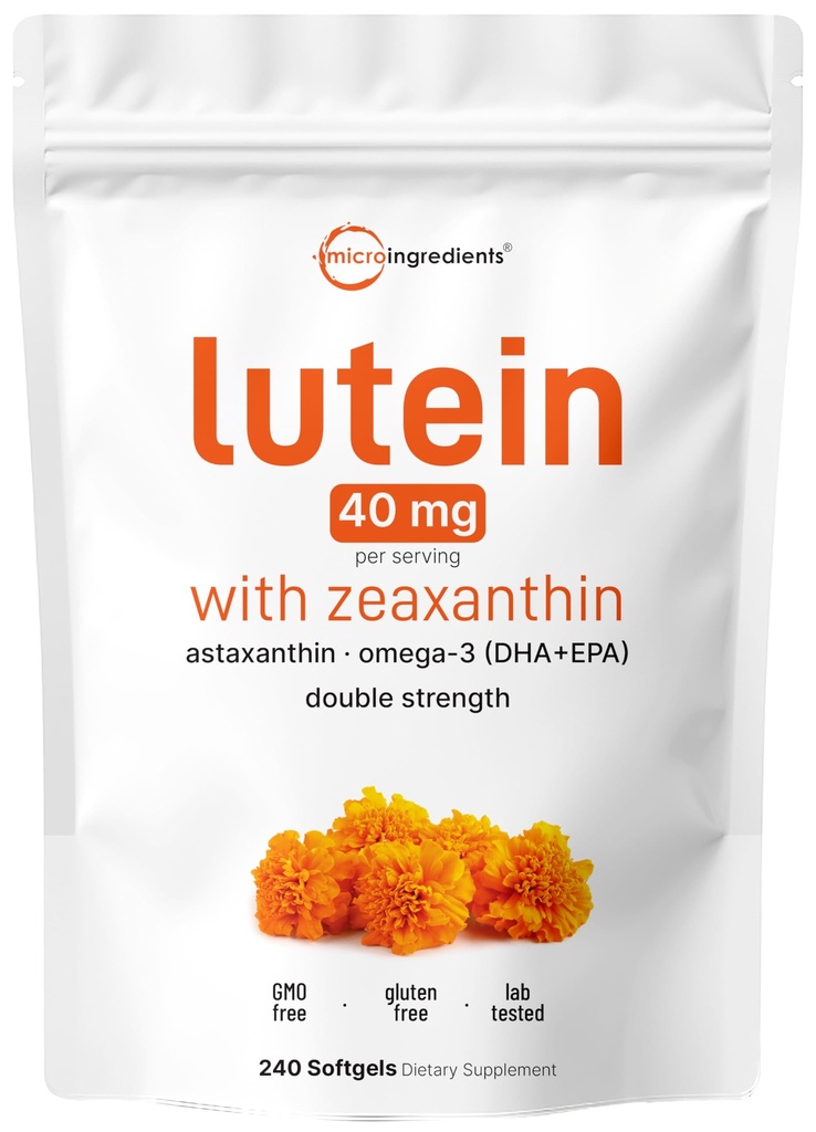 Micro Ingredients Lutein & Zeaxanthin 40mg Softgels, 240 greve, med Astaxanthin, Omega-3s, & Phospholipids | Eye + Vision Health Vitamins | Tredje part testad, icke-GMO, Gluten Free