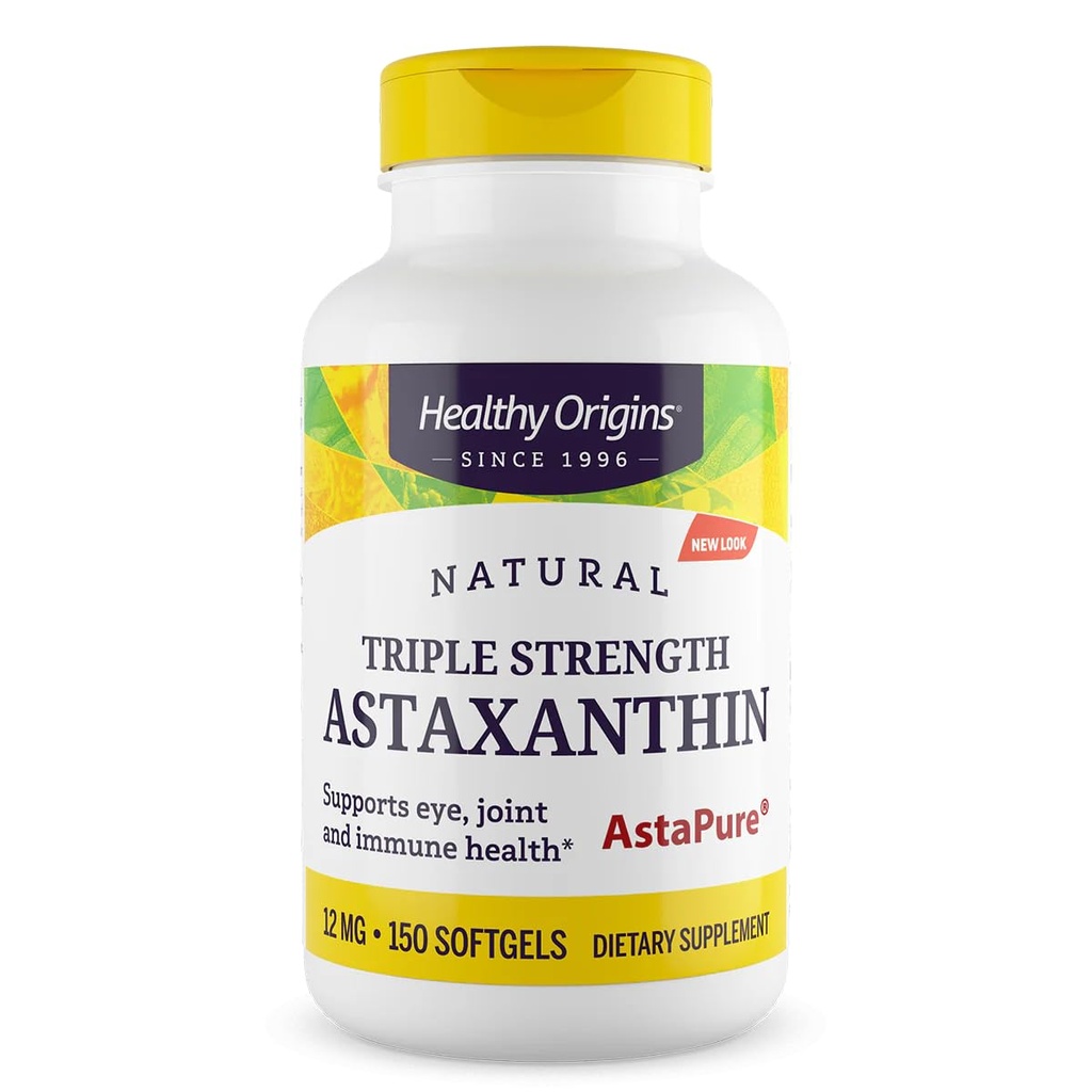 Hälsosamma ursprung Astaxanthin 12 mg (Natural, Astapure, Triple Strength, Non-GMO, Gluten Free, Eye Support, Joint Support, Immune Support), 150 Softgels