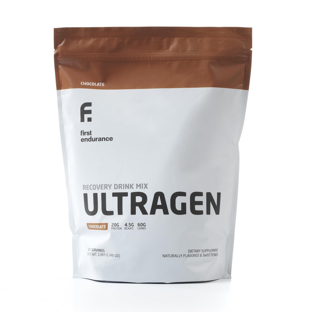 FIRST ENDURANCE Ultragen Workout Recovery Drink Powder, Protein Mix, Boosts Energy, Accelerates Recovery | Chocolate, 15 Servings