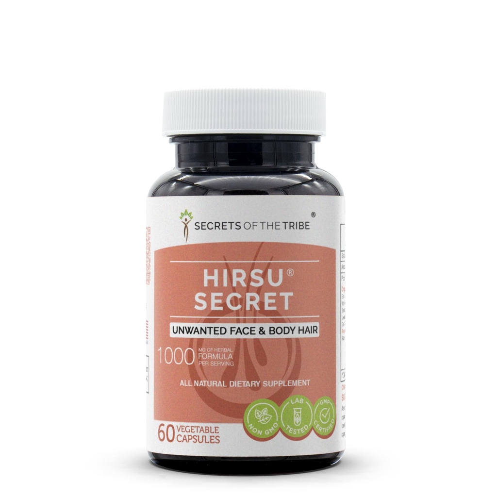 Hirsu Secret 60 Capsules, 1000 mg, Saw Palmetto, Black Cohosh, Vitex, Spearmint, Lavender, Green Tea. Unwanted Face & Body Hair (60 kapslar)