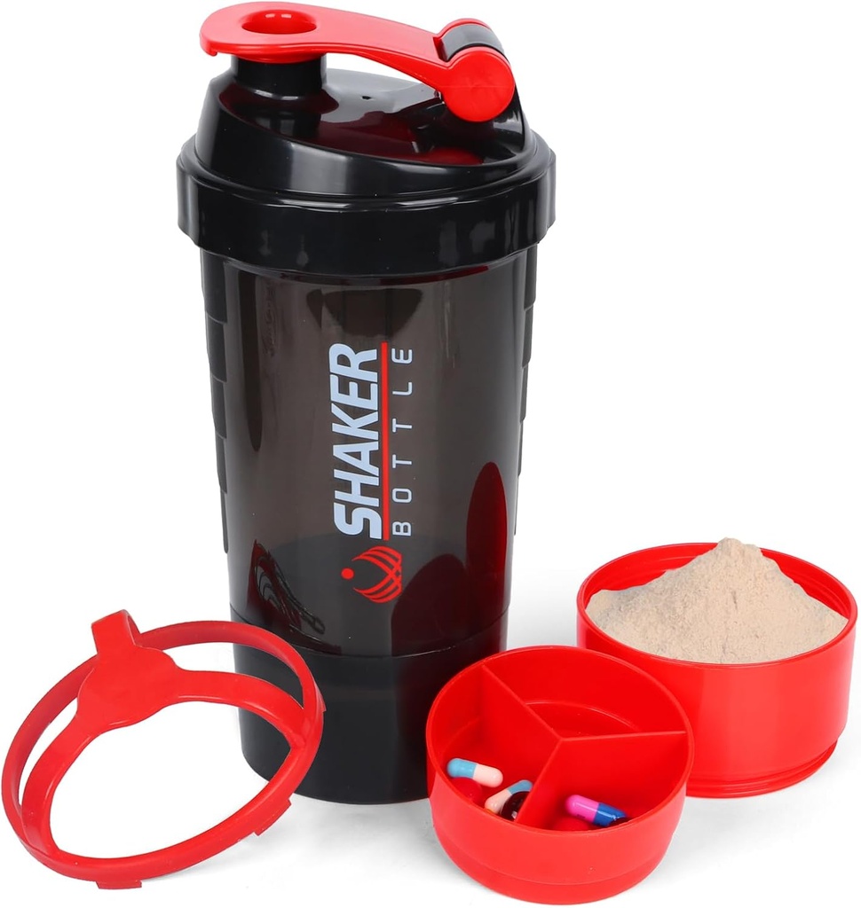 XTK Shaker Bottle 16OZ Protein Shaker Bottles med Mix Ball Portable Sports Water Bottle Leak Proof GYM Cup för proteinblandningar med lagring & Pill Organizer, idealisk för Pre Workout, BPA Free (Red)