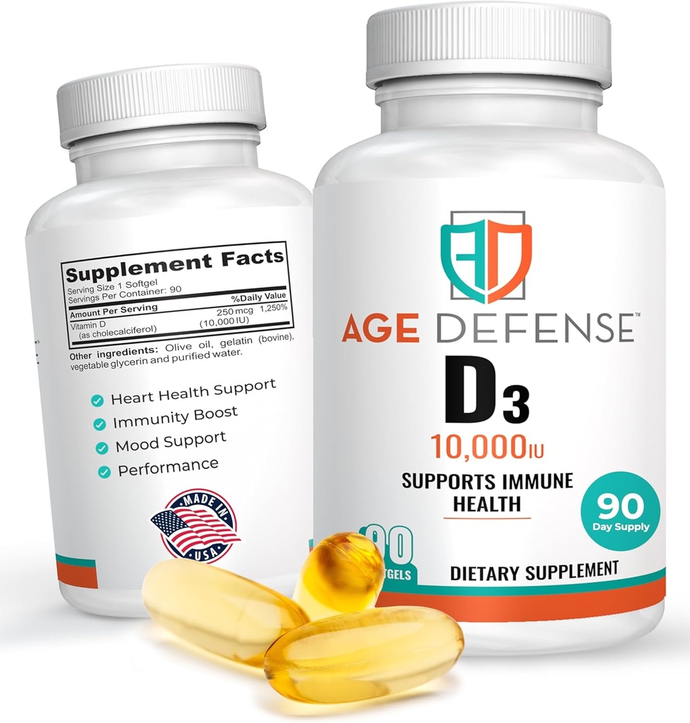 Vitamin D3 10000 IU - 90 Vitamin D 10000 IU Softgels for Heart Health, Immune Support, Mental Clarity & Muscle Function Support - High Dose Vitamin D3 Tablets for Men & Women- 250 mcg