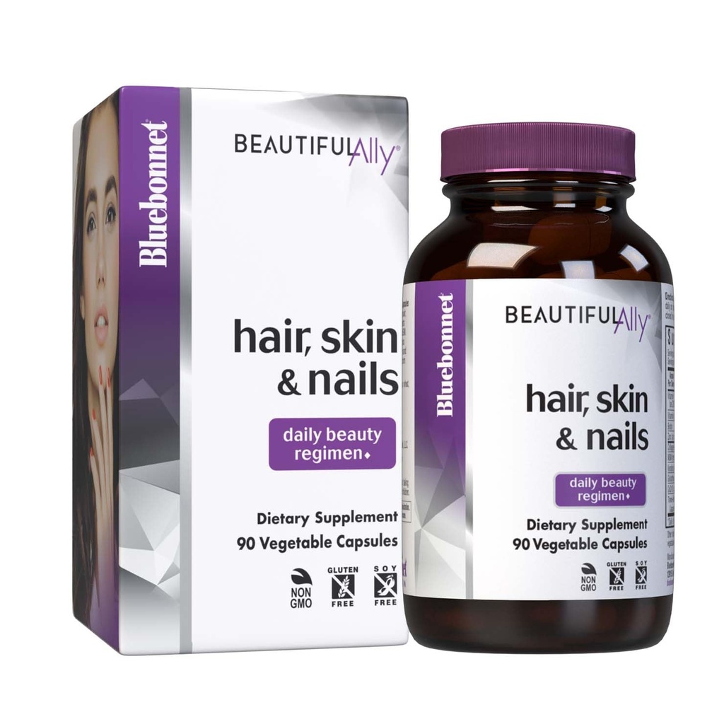 Bluebonnet Nutrition Beautiful Ally Hair, Skin & Nails, Hydrolyzed Collagen from Grass Fed Cows, Collagen Peptides Type 1 & 3, Non GMO, Gluten Free, Soy Free, Milk Free, 90 Vegetable Capsules