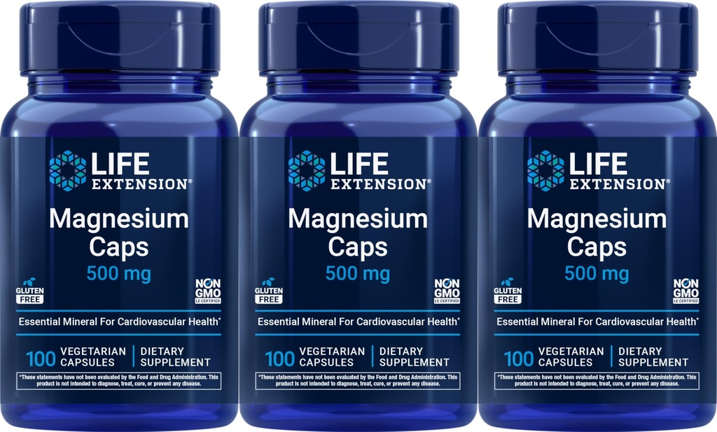 Livslängd Magnesium 500 mg, 100 vegetariska kapslar (Pack of 3)