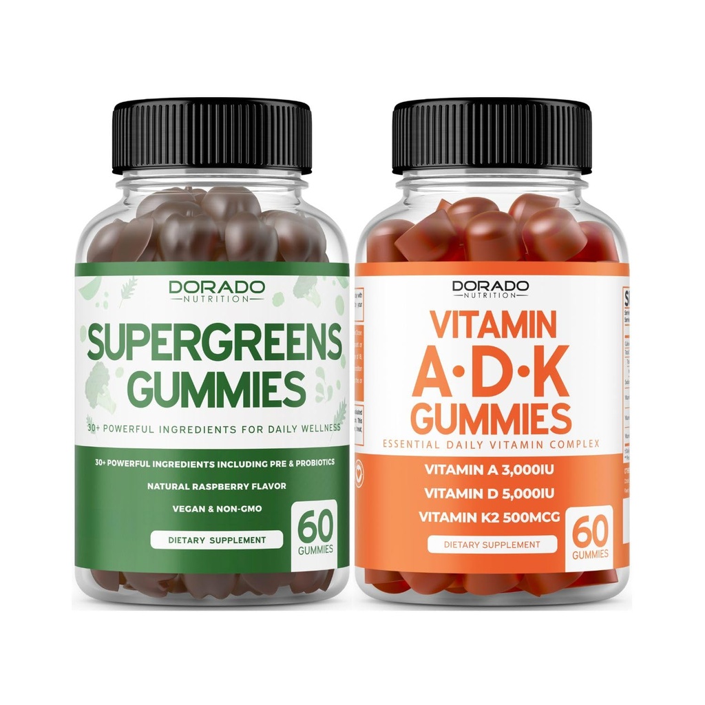 Supergreens Gummies (60 Gummies) Greens Supplements med 8 Ingredient Power Blend - Superfood för immunitetssupport för vuxna och ADK (60 Count) med D & K - 10 Vegan Supplement - Non GMO & USA Made