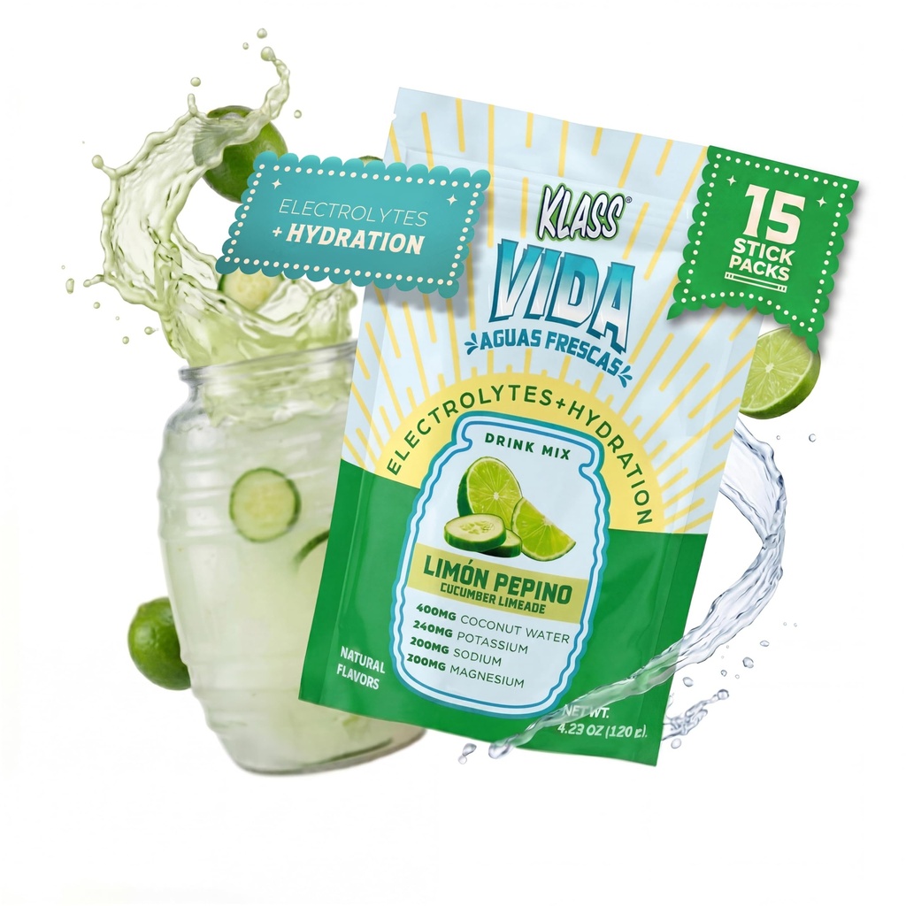 Electrolyte Drink Mix - Cucumber Limeade Agua Fresca Flavor | Sugar-Free Hydration Powder med kokosvatten & mineraler | 15 Single-Serve Stick Packs, låg kalori, naturlig smak