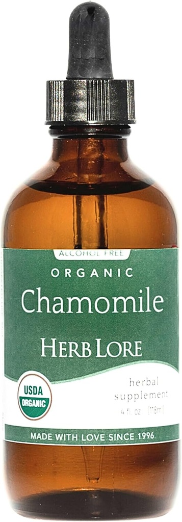 Herb Lore Organic Chamomile Tincture - Liquid Chamomile Drops för barn & vuxna - Melatonin-Free Sleep Supplement (4 fl oz)
