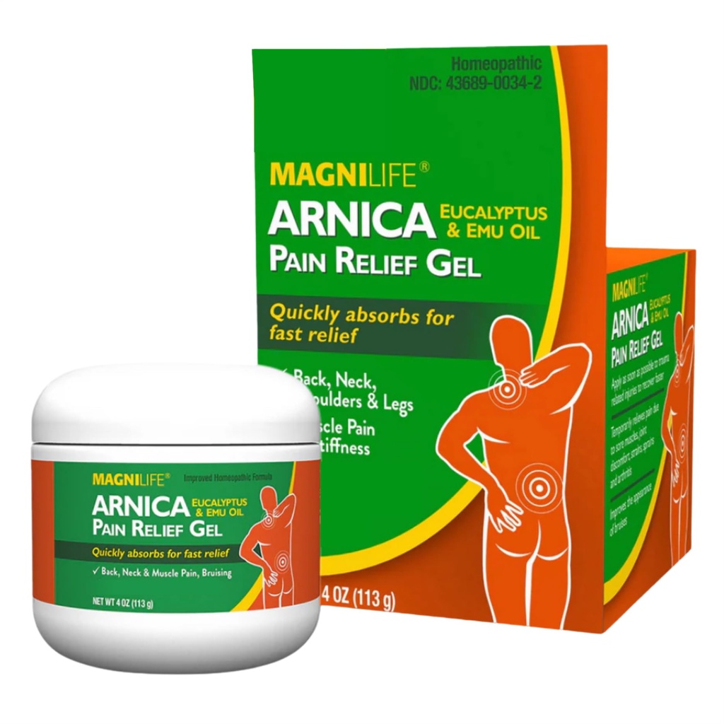 MagniLife Arnica Pain Relief Gel, Fast Acting Neck och Back Pain Relief, med Eucalyptus och Emu Oil för att lugna ömhet, inflammation och obehag - 4oz