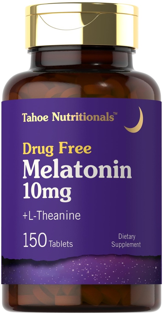 Tahoe Nutritionals Melatonin 10mg | 150 tabletter | med L theanine | Vegetarian, icke-GMO, Gluten fri tillägg