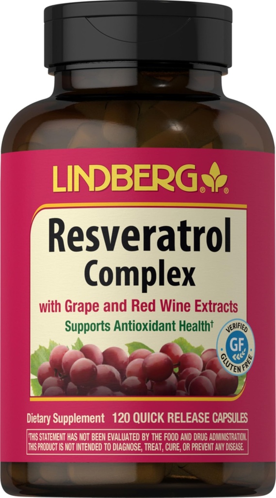 Lindberg Resveratrol Supplement | 120 kapslar | Komplex med Grape Seed och Red Wine Extract | Non-GMO, Gluten Free