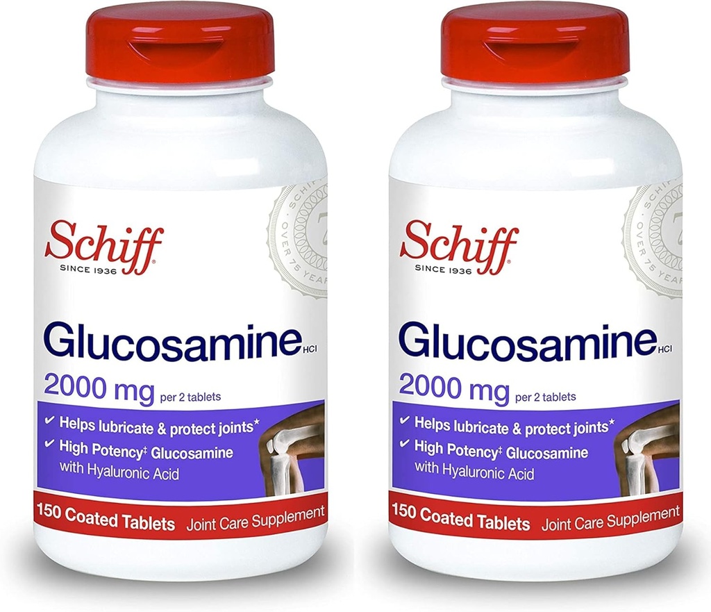 Schiff Glukosamin med Hyaluronsyra, 2000mg Glukosamin, Joint Care Supplement hjälper Lubricate & Skydda gemensamma *, 150 greve (Pack of 2)