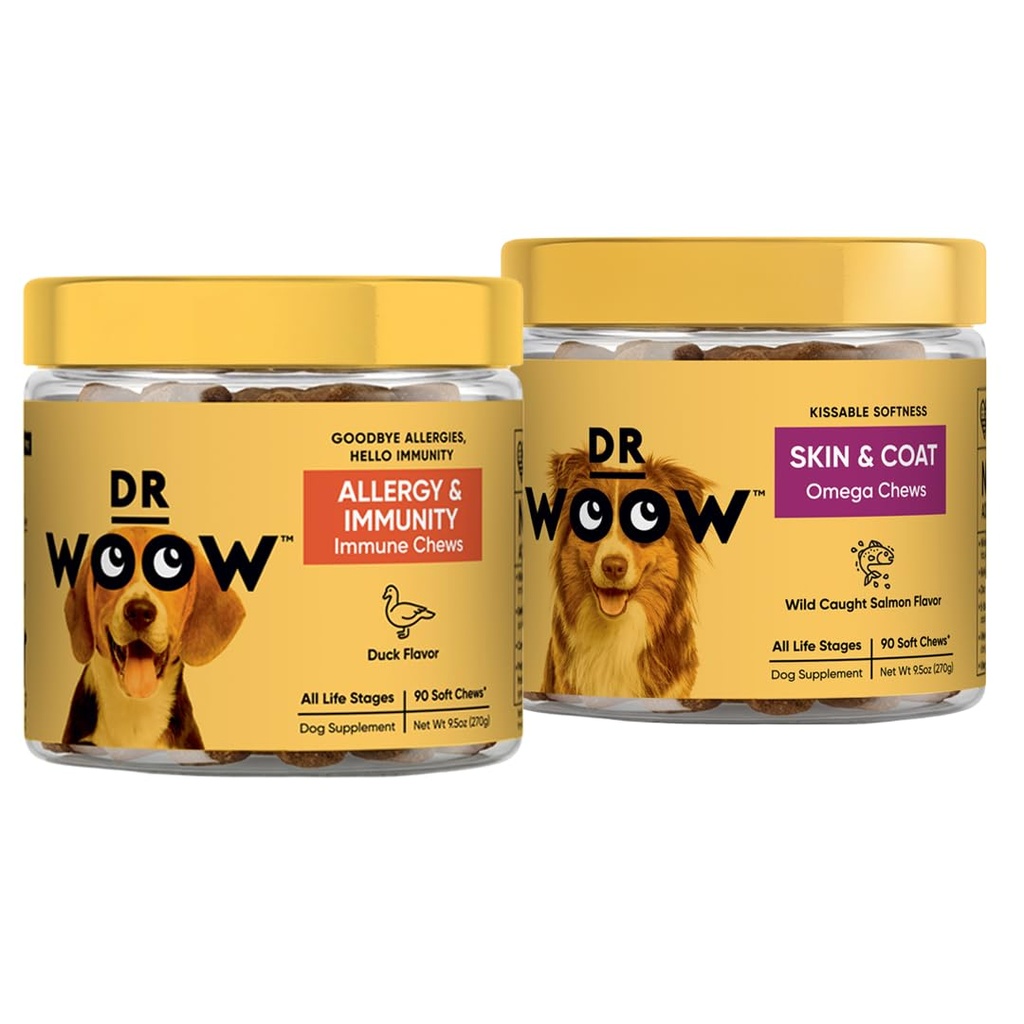 Pre, Pro, PostBiotic+ Salmon SkinHealth Soft Chew Supplement Bundle - Dog Vitamins, Zink, Biotin, Probiotika, Omega 3 Fish Oil och Wild Alaskan Salmon Oil, Cure Itchy Skin