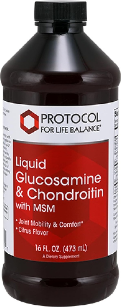 PROTOCOL FOR LIFE BALANCE Liquid Glucosamine & Chondroitin with MSM - Joint Support - Chondroitin MSM Supplement - Egg Free & Dairy Free - 16 fl oz