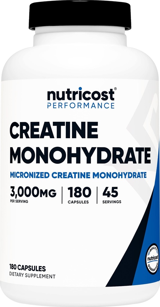 Nutricost Creatine Monohydrat 3.000mg, 180 kapslar (750mg per kapsel) - Glutenfri, icke-GMO