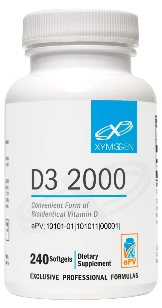 XYMOGEN D3 2000 - Biotillgänglig vitamin D3 2000 IE (50 mcg) - High Potency Vitamin D Supplement för att stödja immunhälsa, ben + hjärthälsa (240 Softgels)