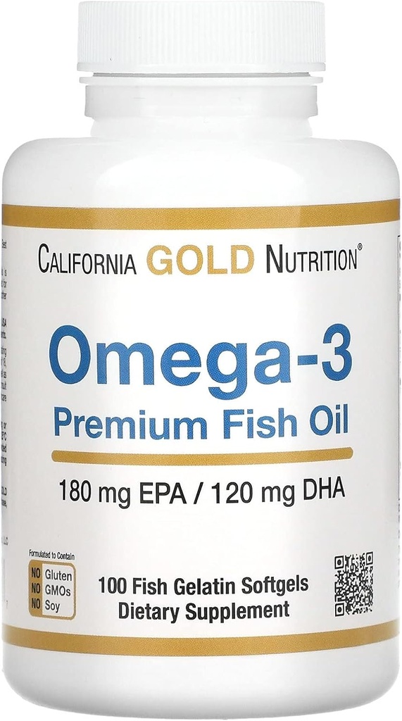 California Gold Nutrition Omega-3 Premium Fish Oil, Concentrated Formula with EPA & DHA, Support for Optimal Lipid Profile & Immune System, Gluten Free, Non-GMO, 100 Fish Gelatin Softgels