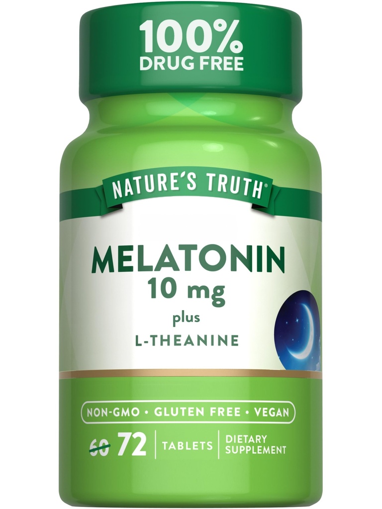 Naturens Sanning Melatonin 10 mg + L-Theanin | 72 tabletter | Maximal styrka | Vegan, icke-GMO och Gluten fri tillägg