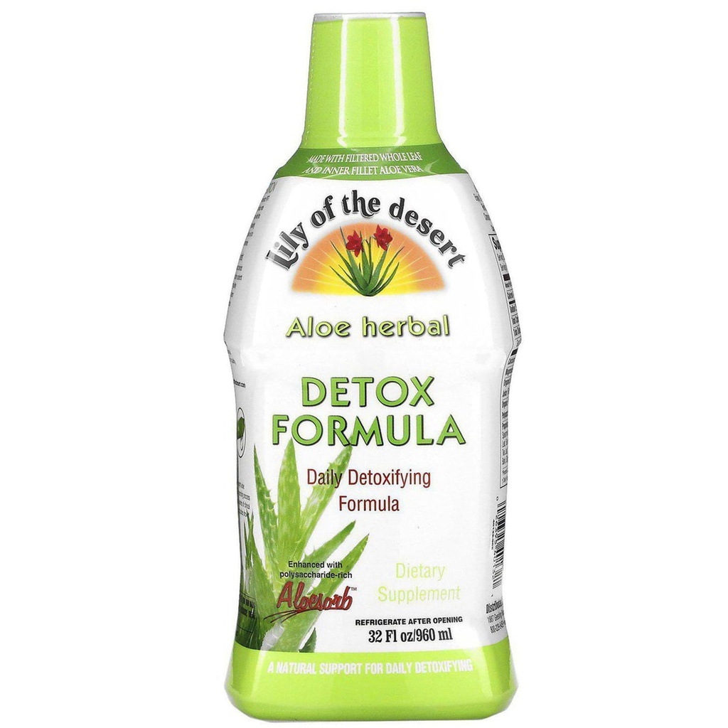 Lily Of The Desert Aloe Vera Herbal Detox Formel - Aloe Vera Juice med mjölk Thistle, Slippery Elm, Burdock Root, Dandelion Root och Echinacea för Gut Health, Liver Support och Wellness, 32 Oz