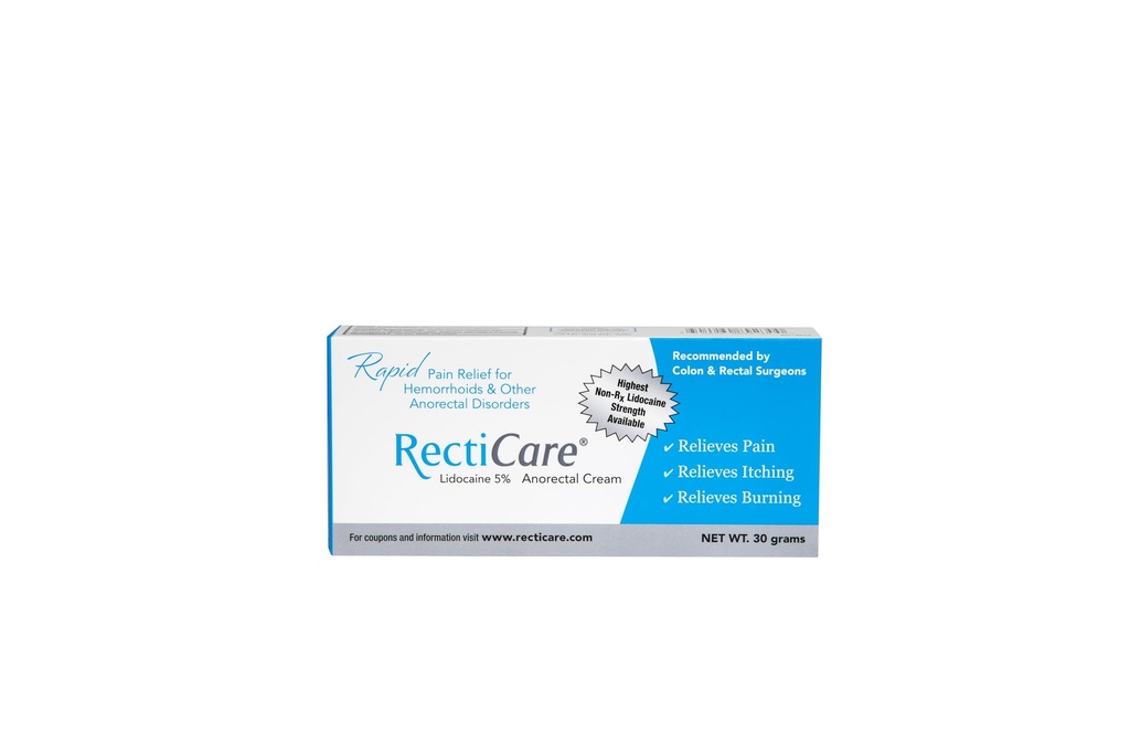 Recticare Anorectal Lidocaine 5% Cream: Topical Numbing Cream för behandling av hemorrojder och andra anorektala störningar - 30g Tube