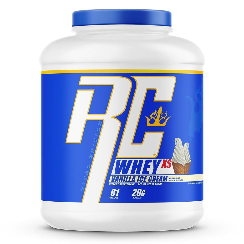 Ronnie Coleman Whey XS Whey Protein Powder Vanilla Ice Cream 61 Servings - 20g Whey Isolate Protein Powder med BCAAs, EAAs & Glutamine - Låg socker Supplement för muskeltillväxt och återhämtning