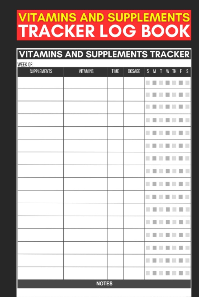 Vitaminer och tillägg Tracker Log Book: Söt rekordbok present till sjuksköterskor, vårdgivare och väktare att spåra kosttillskott och vitaminintag