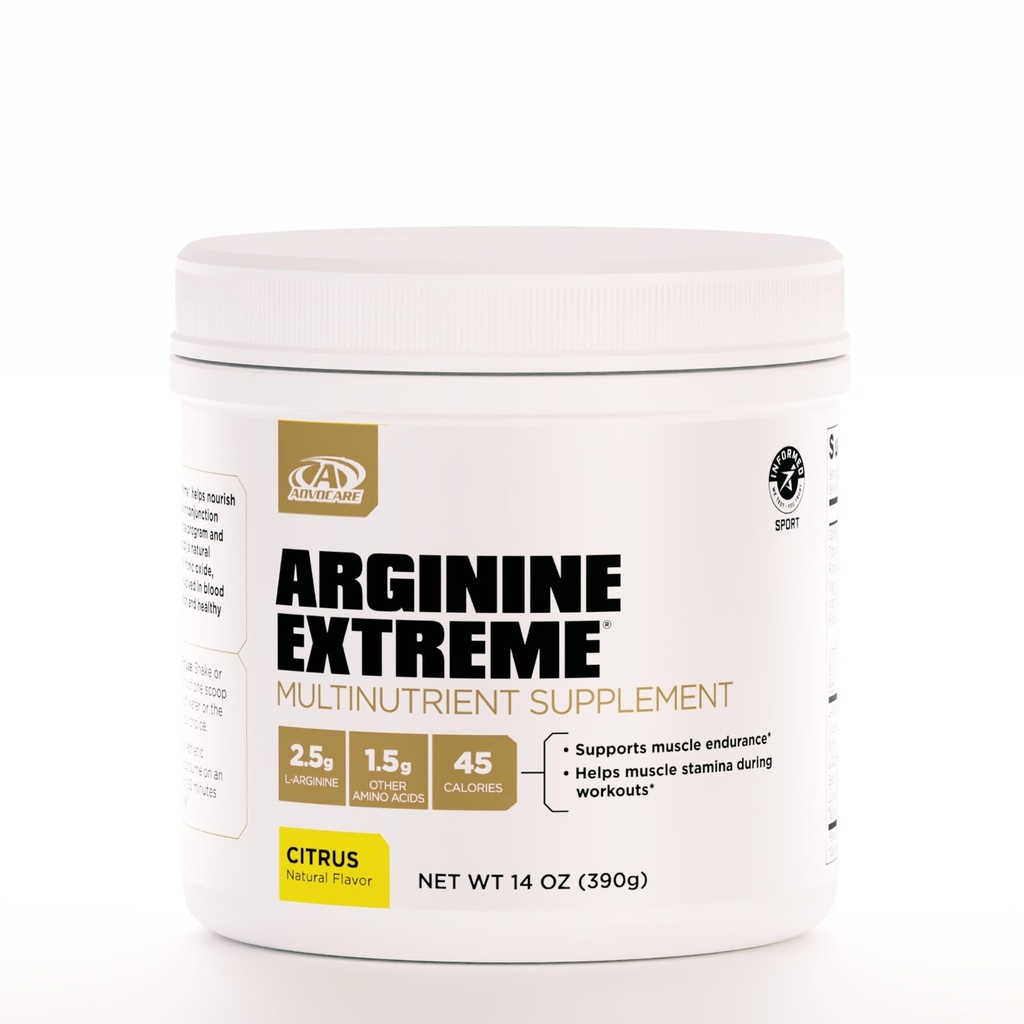 AdvoCare Arginine Extreme Multinutrient Supplement - Pre-Workout Amino Supplement - Stöder Stamina & Endurance * - Inkluderar vitamin B-12, L-Arginine & More - Citrus, 14 oz