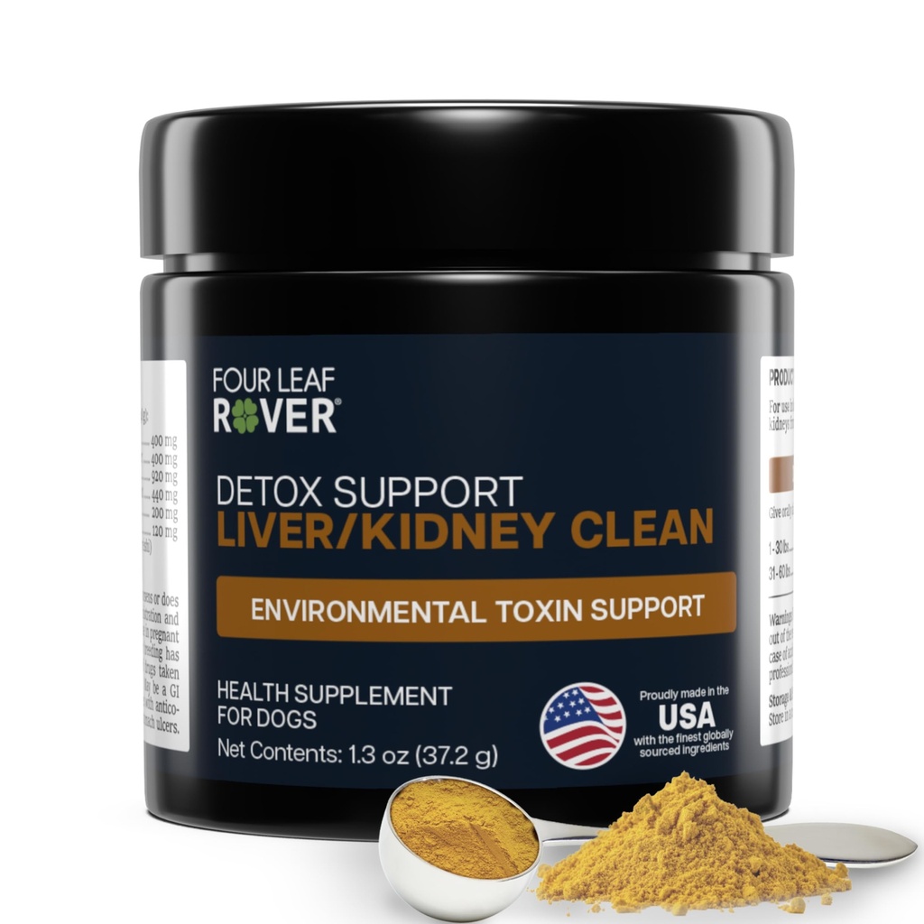 Fyra Leaf Rover Dog Liver Support - med organisk mjölk Thistle & Mushrooms - med njursupport - Detox & Cleanse - Veterinär formulerad