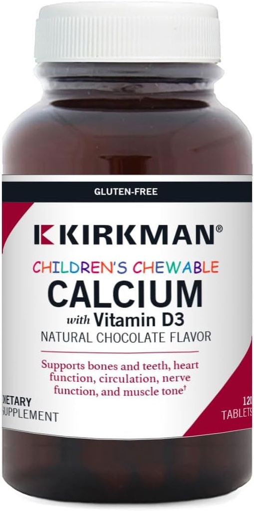 Barnens tuggbara kalcium med vitamin D3, naturlig choklad, 120 tabletter, Kirkman Labs