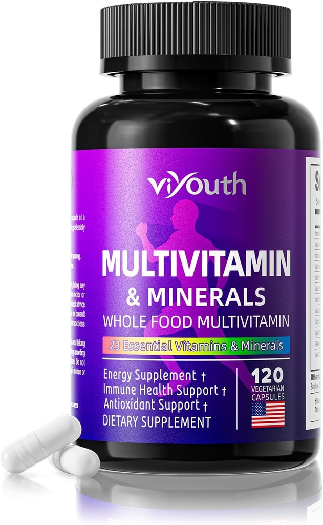 Multivitamin för kvinnor och män, som tjänar 13 viktiga vitaminer, 9 mineraler, Ashwagandha och kolin, hjälper till att öka immuniteten, upprätthålla vitalitet och förbättra hudhälsa, 120 kapslar