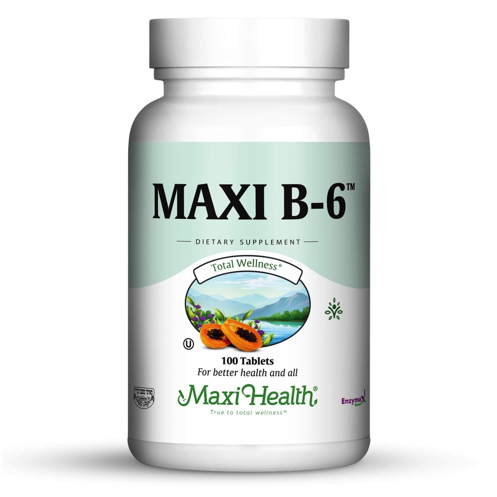 Maxi Health Vitamin B6 Supplement – B6 Vitamins for Women & Men – Nervous System & Cardiovascular Wellness Support – Kosher, Vegan Pyridoxine HCl Tablets – 100 Count, Pack of 2