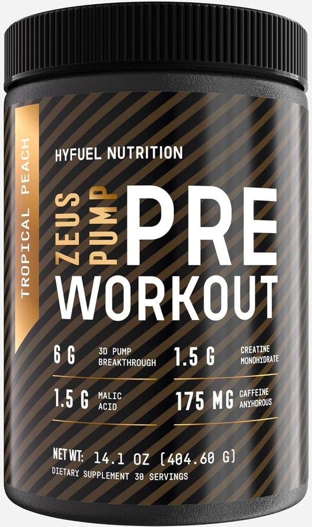 Zeus Pump Pre Workout Powder - Boost Focus och Energy - Pre-Workout med Kreatin, L-Citrulline, Agmatin, Kanna, Betaine Anhydrous - 3D Pump Breakthrough® Formel, Sugar-Free - Tropisk Peach Flavor