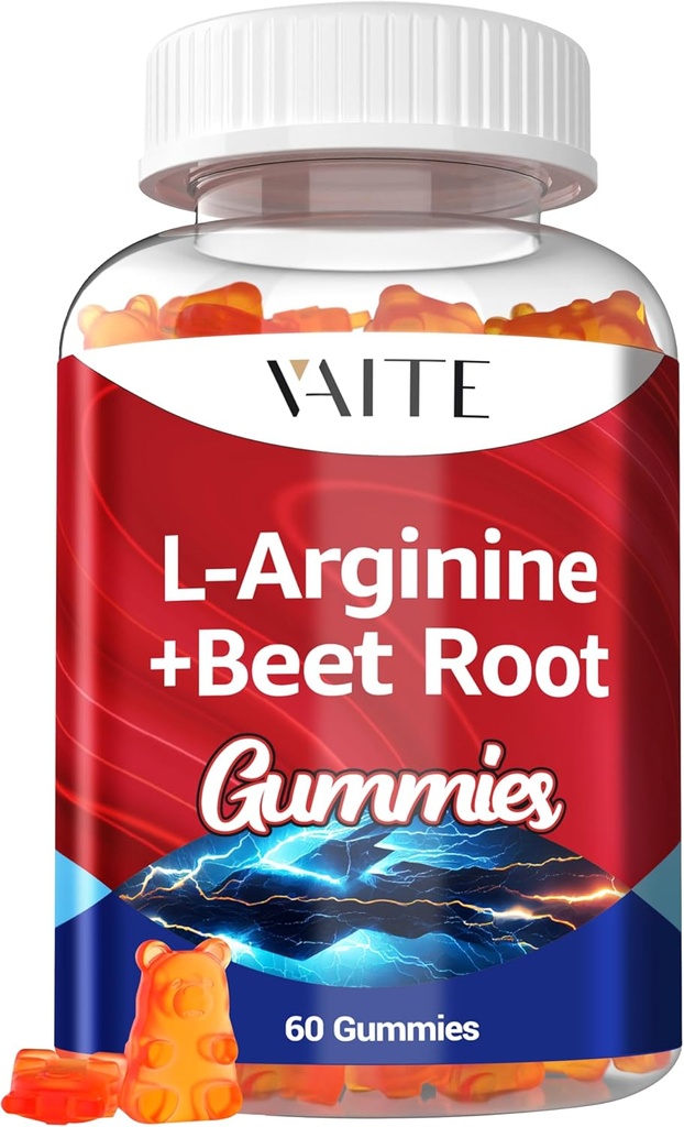 L Arginin Supplement Beet Root Gummies - Dubbel styrka, energiökning, cirkulationsstöd och uthållighet, organiska tuggbara betor tillskott för män och kvinnor, Vegan Gummy, icke-GMO, sockerfri