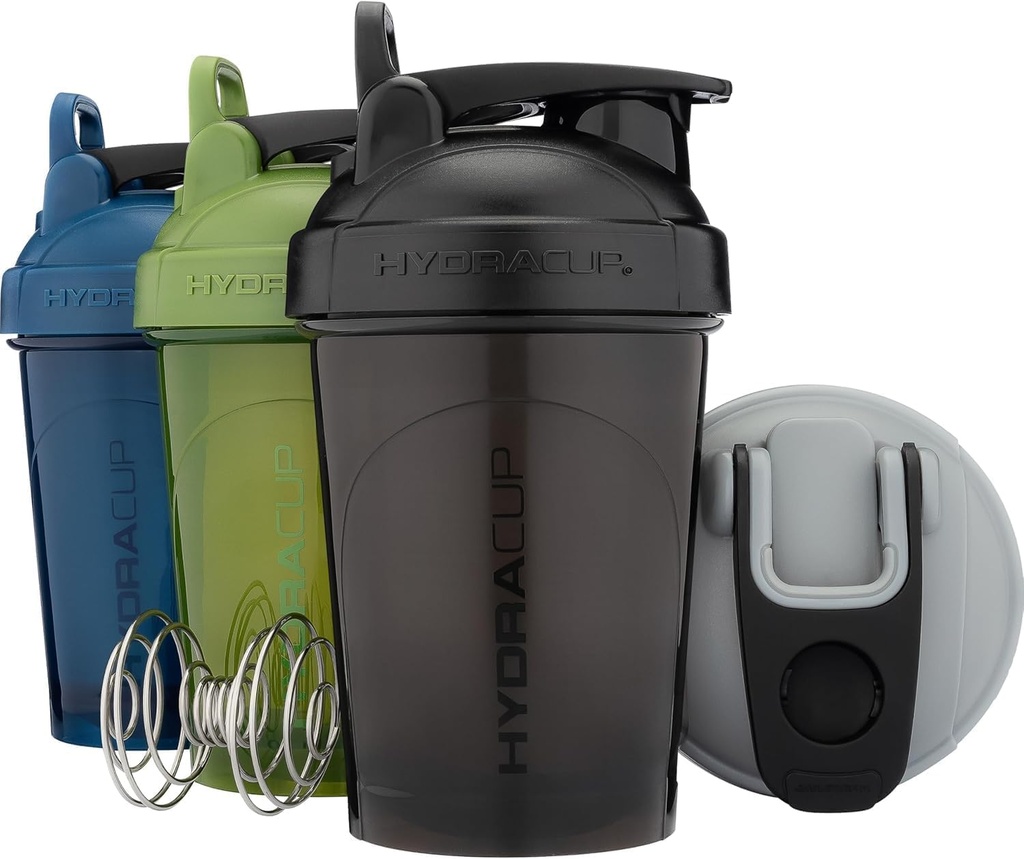 Hydra Cup ProFlow Shaker Bottles | Protein Shaker Cups med Whisk Ball, Leak-Proof Lid, Dold Carry Handle | BPA-Free Gym Mixer för Protein Powder, Mixing Supplements (4 Pack med Regelbunden Whisk)