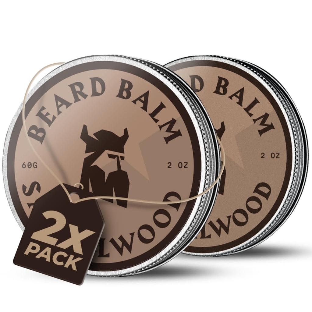 Strejkande Viking Beard Balm för män - Lämna i skägg Conditioner - Styling Balm Made med naturligt härledda skägg smör, Argan & Jojoba Oljor (4 Ounce (Pack of 2), Sandalwood)