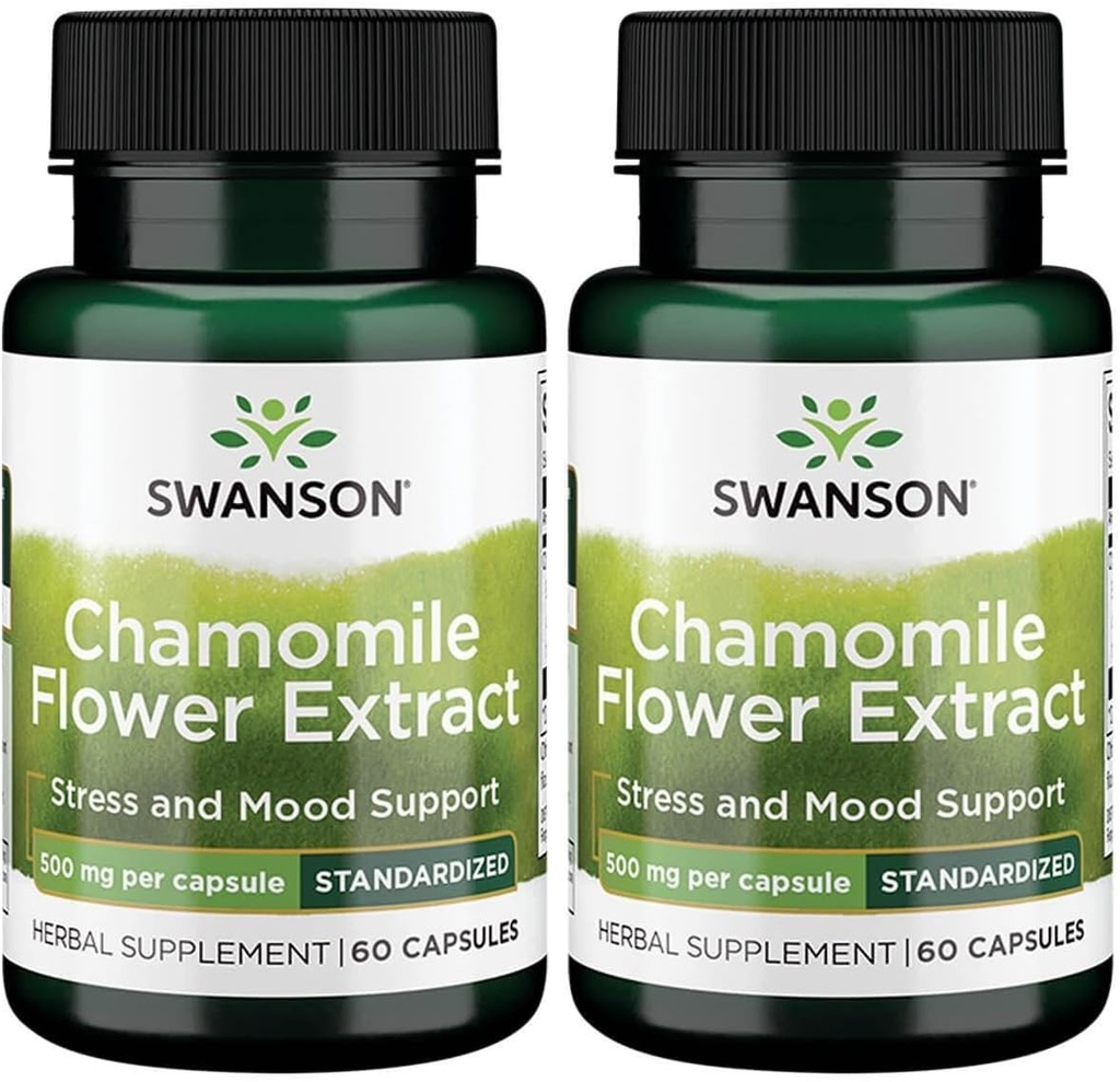 Swanson Chamomile Flower Extract 500 Milligram Standardiserade till 1,2% Apigenin 6 mg per kapsel 60 kapslar (2 Pack)