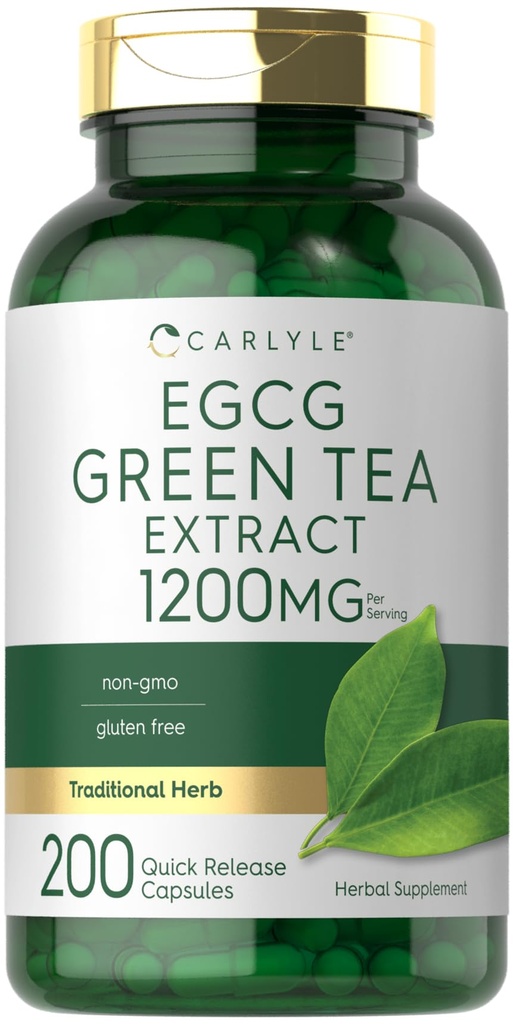 Carlyle EGCG Green Tea Extract Supplement | 1200mg | 200 kapslar | Non-GMO och Gluten Free