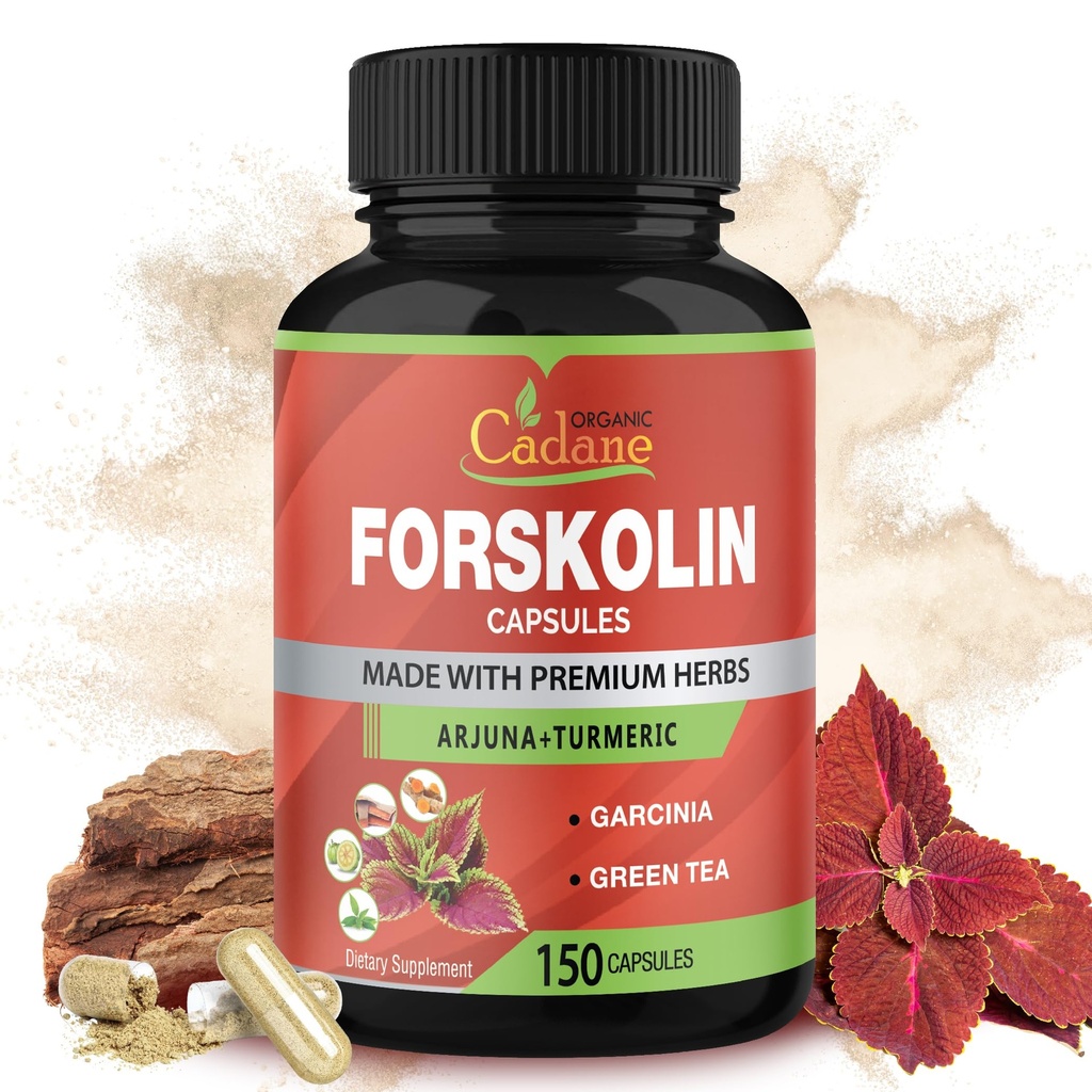 Cadane Forskolin Supplements - 5in1 med gurkmeja Curcumin, Arjuna, Garcinia Cambogia och Green Tea - 5 månaders leverans - 150 kapslar